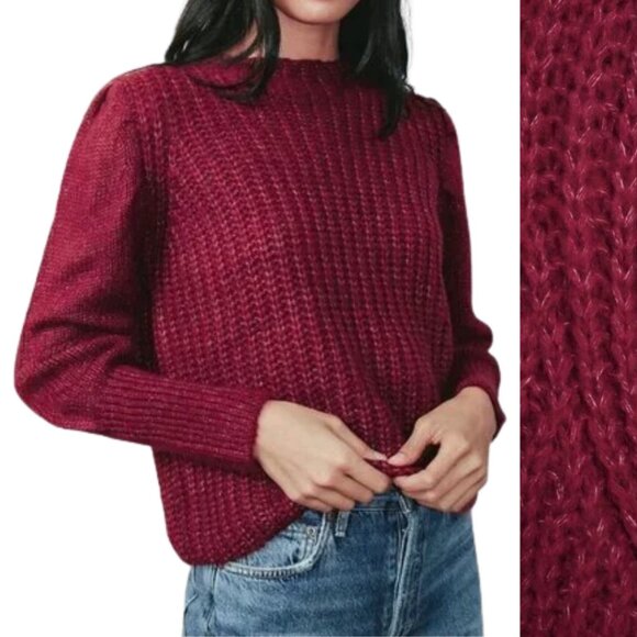 Lulus Go Cozy Burgundy Chunky Knit Puff Sleeve Red Sweater M - Cozycore, Fall - Picture 1 of 10